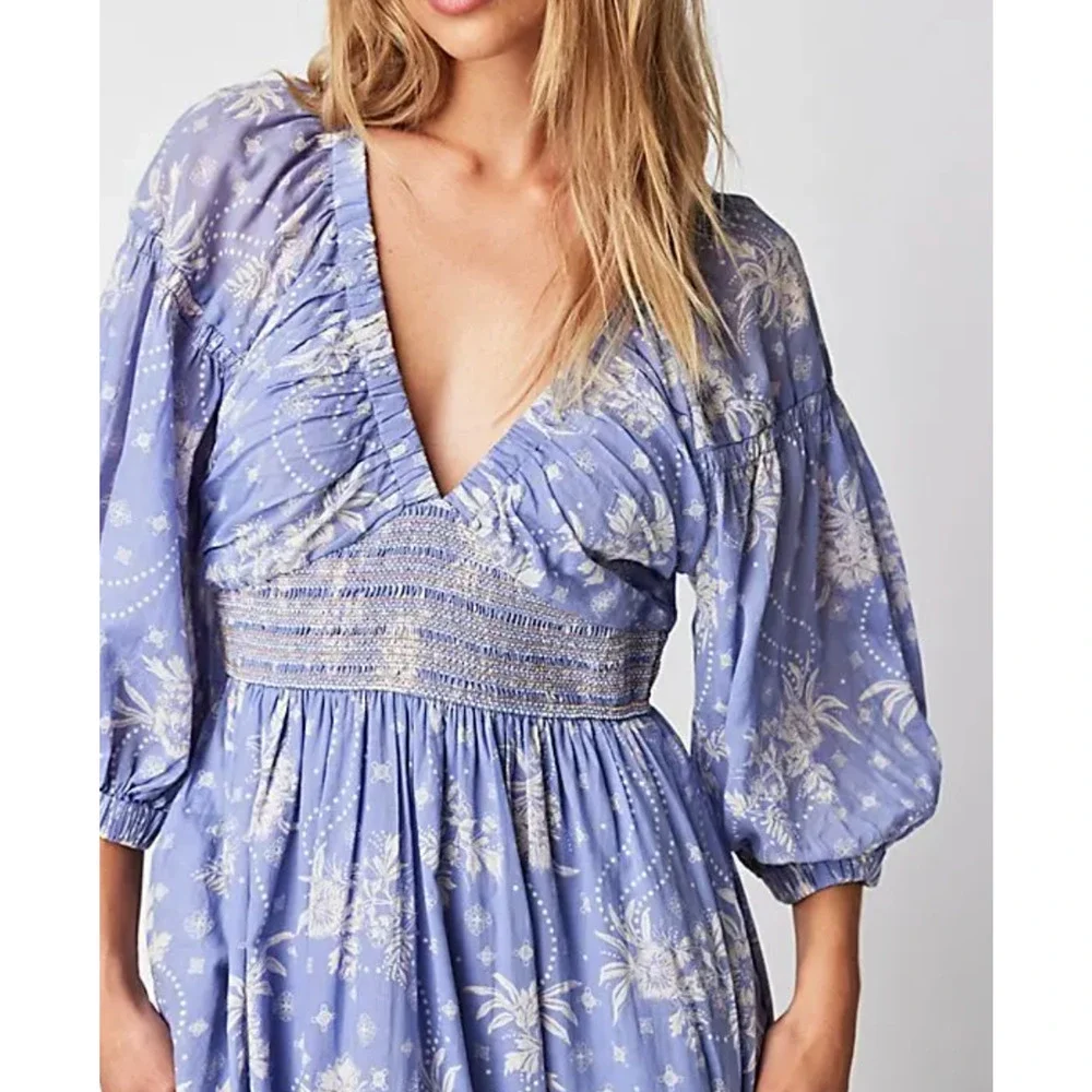 NEW FREE PEOPLE BLUE VIOLET COMBO GOLDEN HOUR MAXI DRESS SZ S